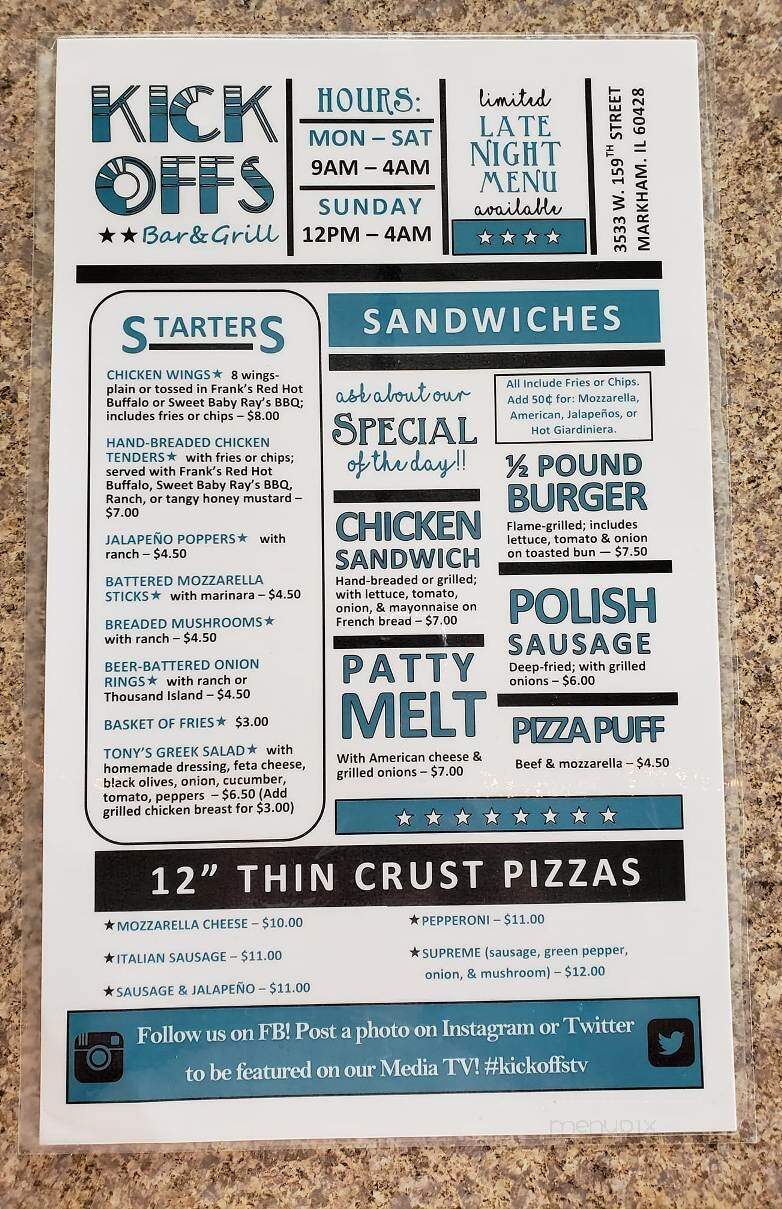 Kick Offs - Markham, IL menu_pic