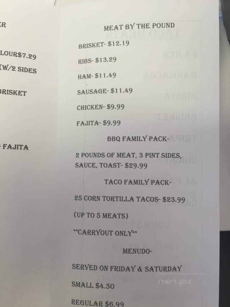 Tejano BBQ & More - Dallas, TX menu_pic