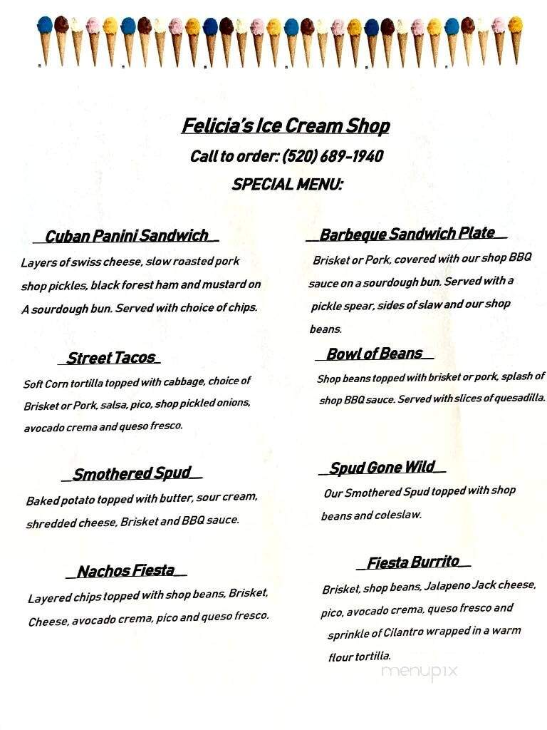 Felicia's Ice Cream Shop - Superior, AZ menu_pic