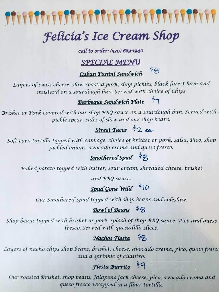 Felicia's Ice Cream Shop - Superior, AZ menu_pic