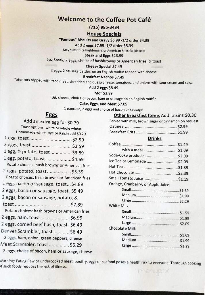 Coffee Pot Cafe - Independence, WI menu_pic