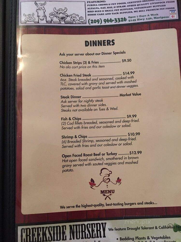 Hitching Post Sports Bar - Ahwahnee, CA menu_pic