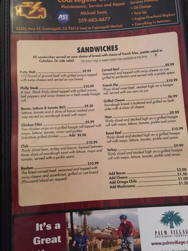 Hitching Post Sports Bar - Ahwahnee, CA menu_pic