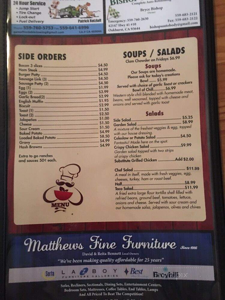 Hitching Post Sports Bar - Ahwahnee, CA menu_pic