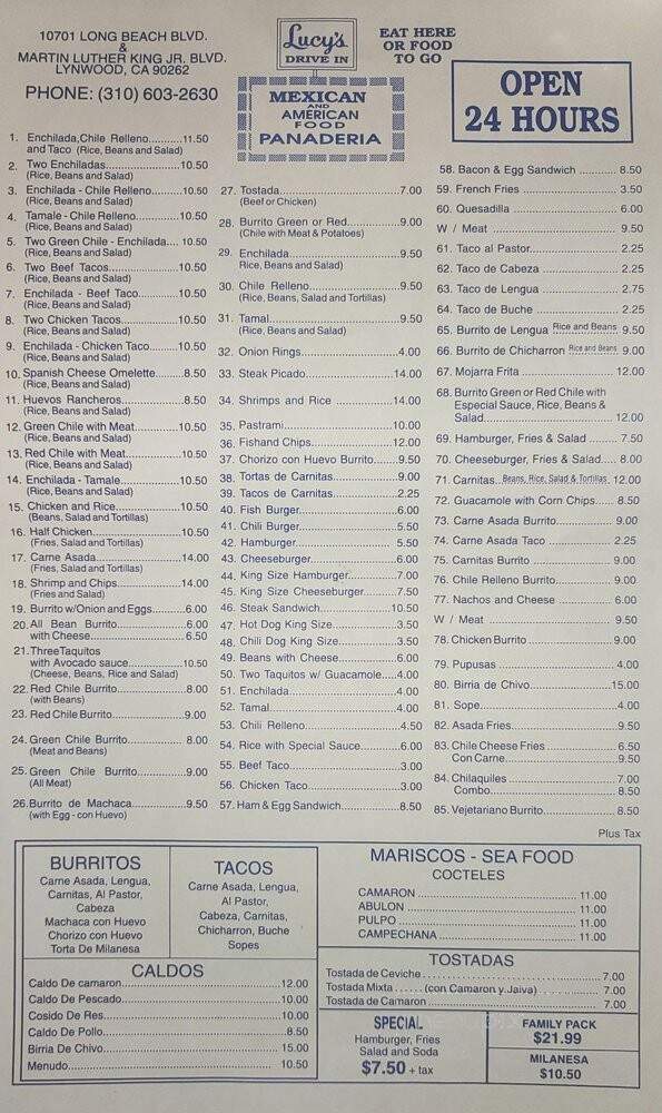 Lucy's Restaurant - Lynwood, CA menu_pic