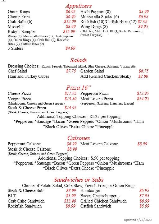 Rubys Restaurant - Hague, VA menu_pic