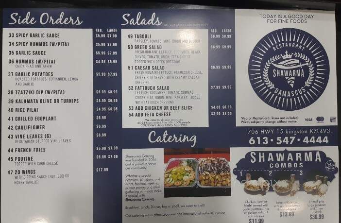 Shawarma Damascus - Kingston, ON menu_pic