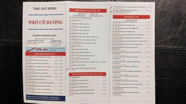 Pho Co Duong - Toronto, ON menu_pic