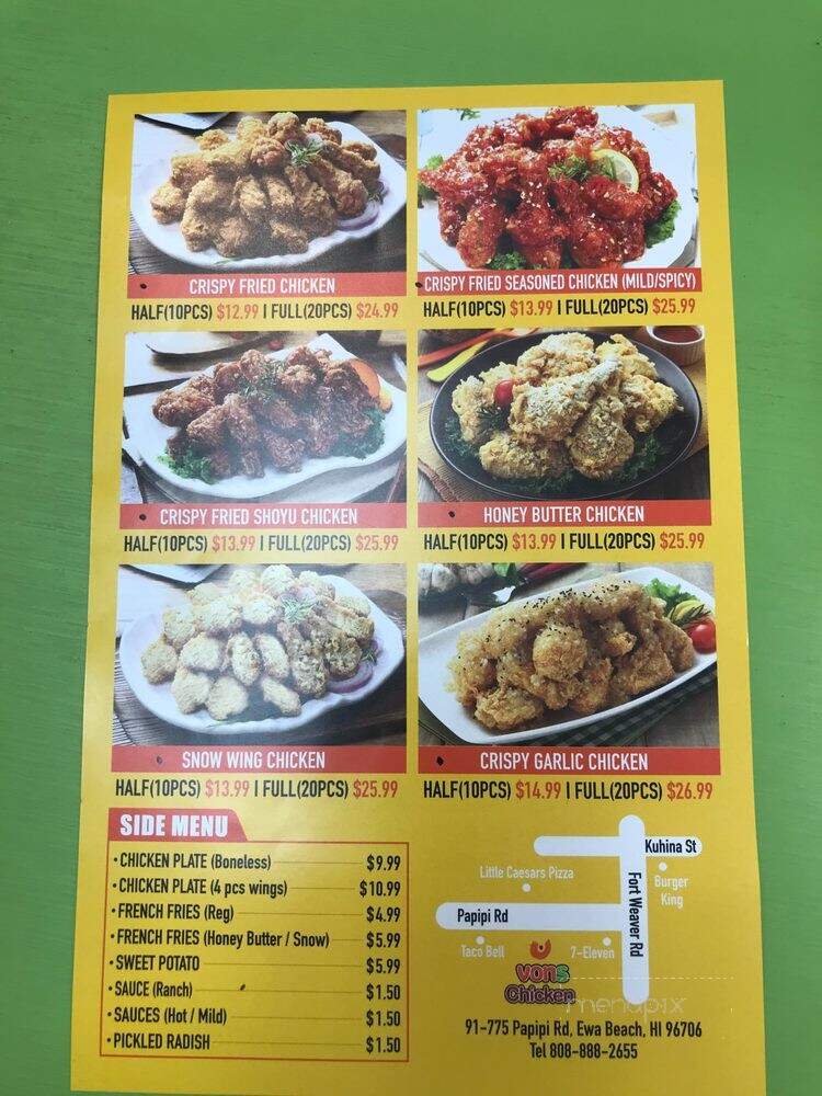 Vons Chicken - Ewa Beach, HI menu_pic