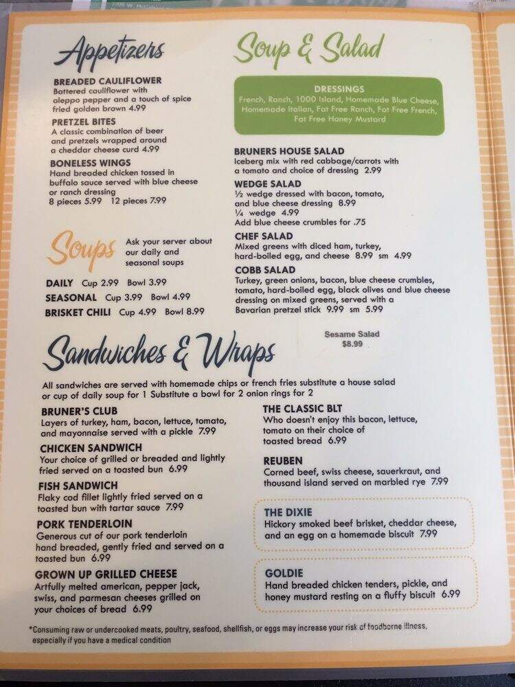 Bruner's Family Restaurant - Muncie, IN menu_pic