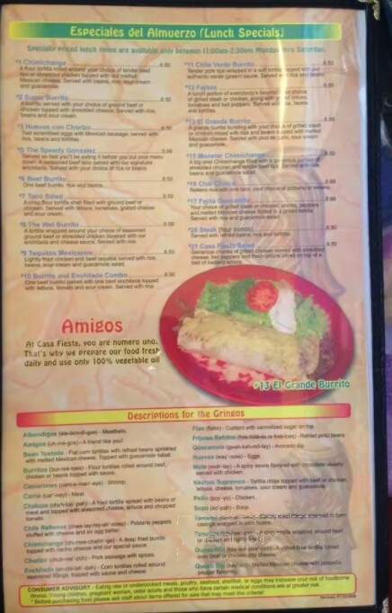Casa Fiesta - Sandusky, OH menu_pic