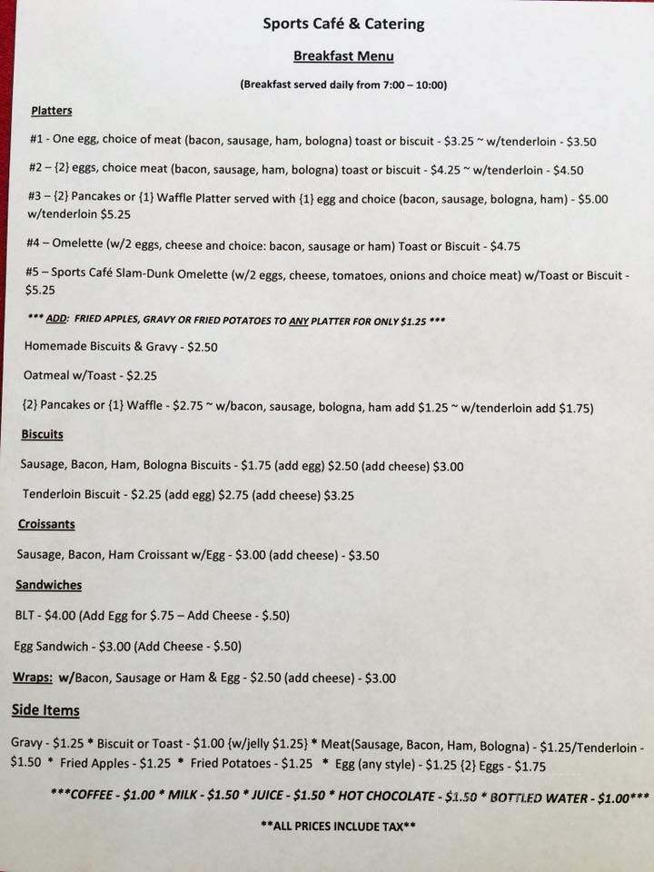 Sports Cafe & Catering - Harlan, KY menu_pic