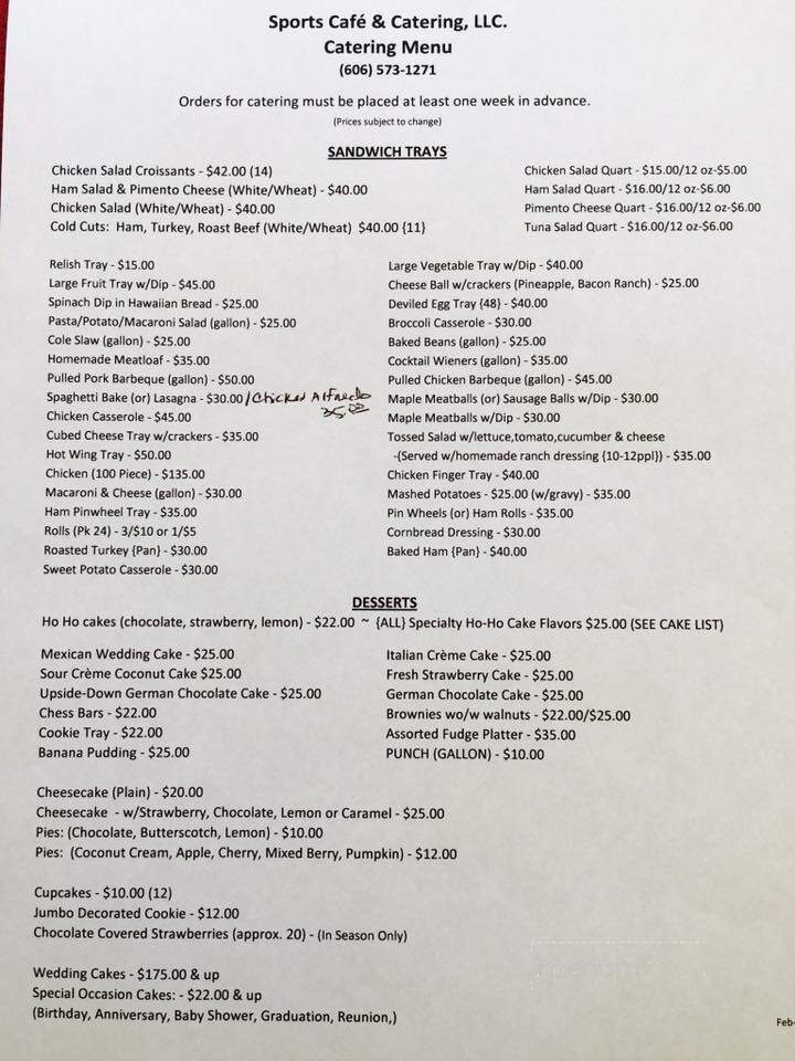 Sports Cafe & Catering - Harlan, KY menu_pic