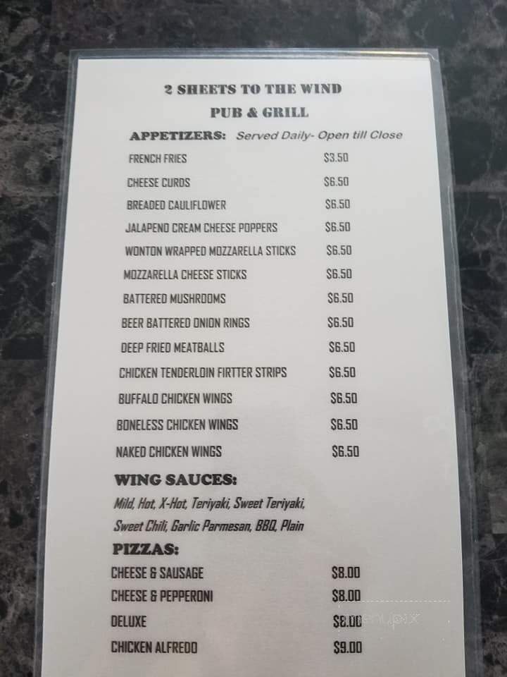 Two Sheets to The Wind Pub. - Racine, WI menu_pic