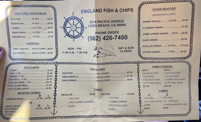 England Fish & Chips - Long Beach, CA menu_pic