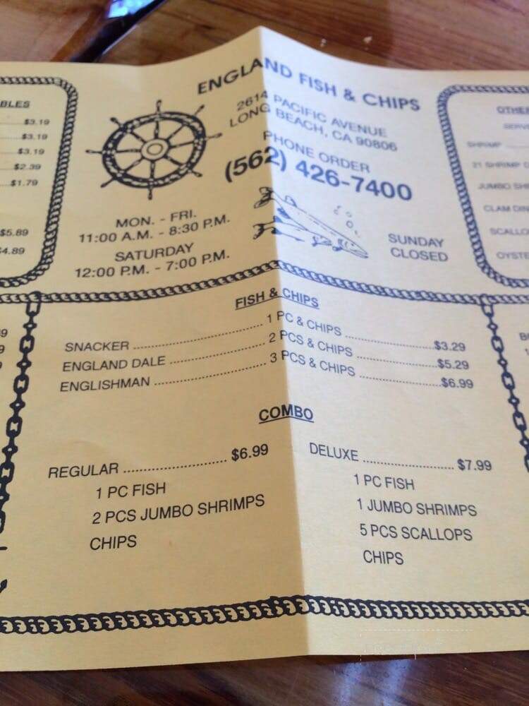 England Fish & Chips - Long Beach, CA menu_pic