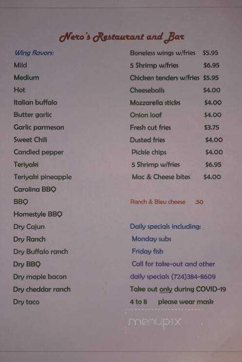 Nero's Bar & Lounge - Beaver Falls, PA menu_pic