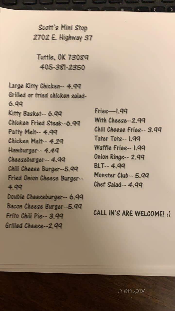 Scott's Mini Stop - Tuttle, OK menu_pic