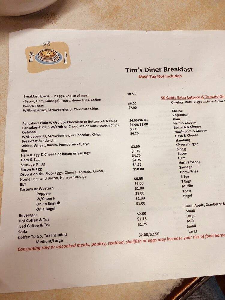 Tim's Diner - Leominster, MA menu_pic
