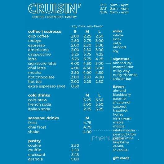 Cruise-N-Coffee - Marquette, MI menu_pic