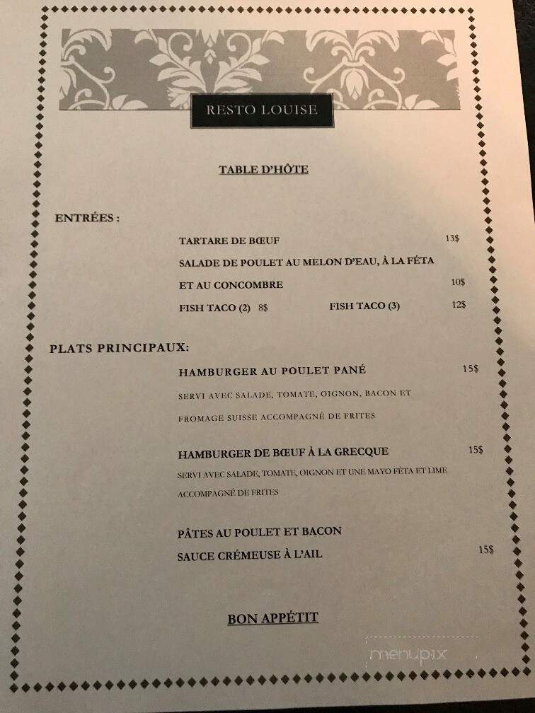 Restaurant du Motel Louise - Ville-Marie, QC menu_pic