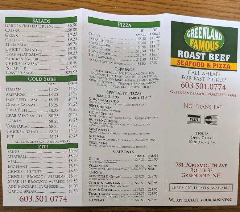 Greenland House Of Pizza - Greenland, NH menu_pic