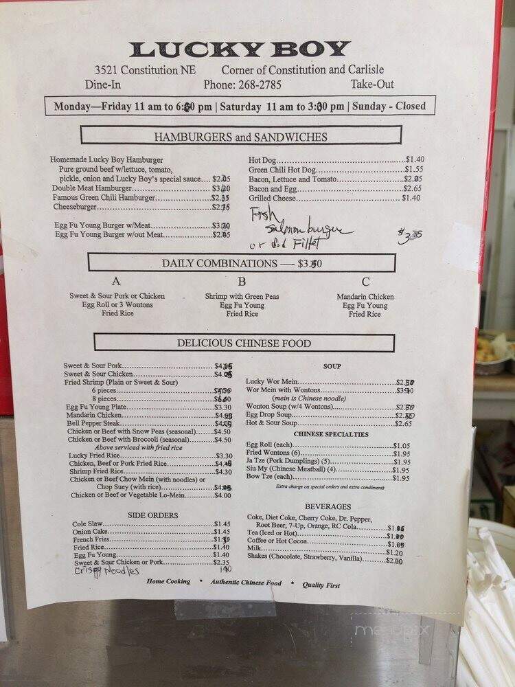 Lucky Boy Restaurant - Albuquerque, NM menu_pic