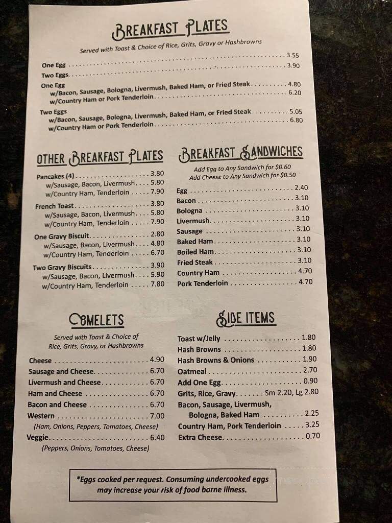 Callahan's Cafe - Newton, NC menu_pic