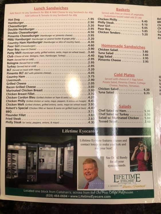 Callahan's Cafe - Newton, NC menu_pic