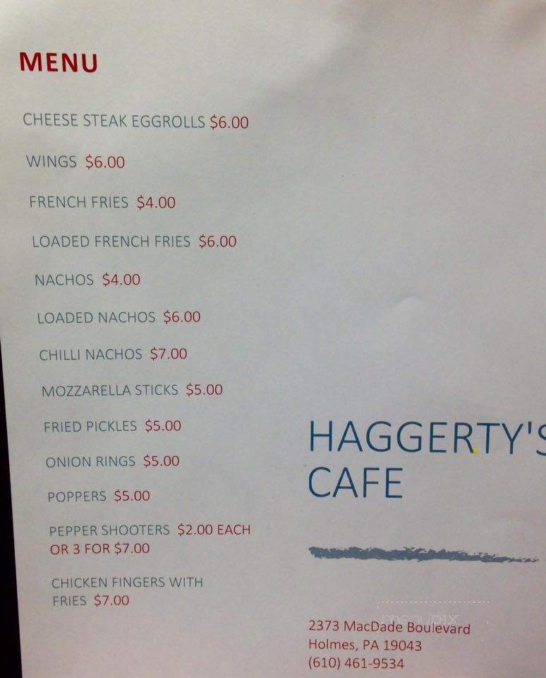 Haggerty's Cafe - Holmes, PA menu_pic