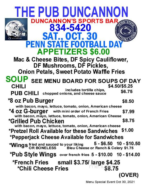 Pub - Duncannon, PA menu_pic