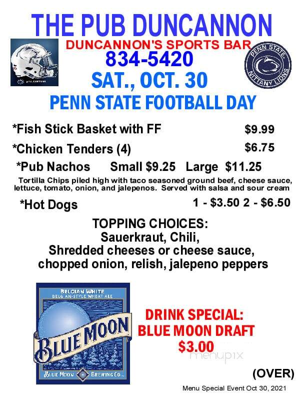 Pub - Duncannon, PA menu_pic