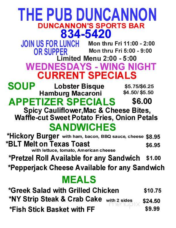 Pub - Duncannon, PA menu_pic