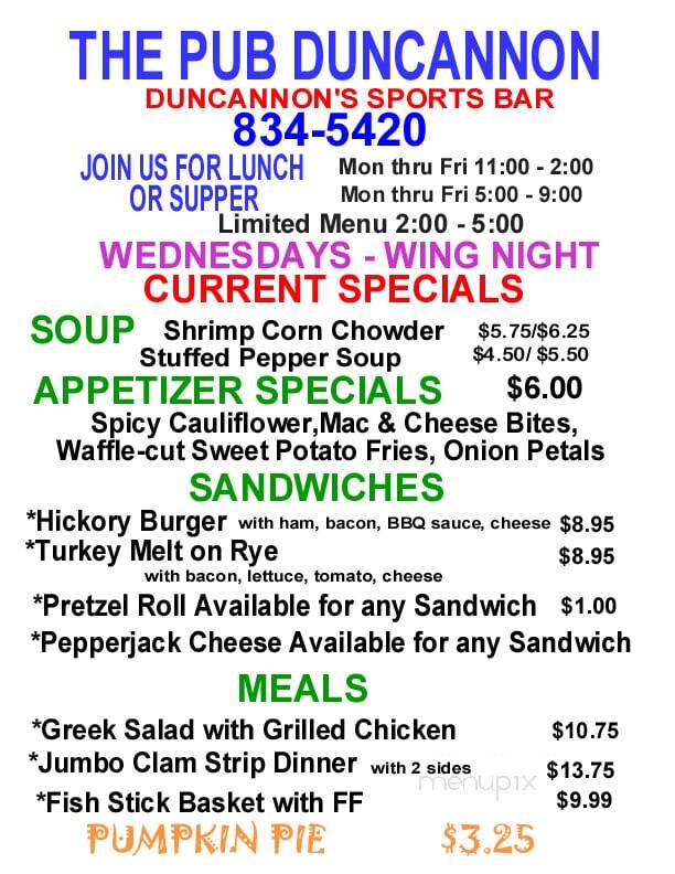 Pub - Duncannon, PA menu_pic