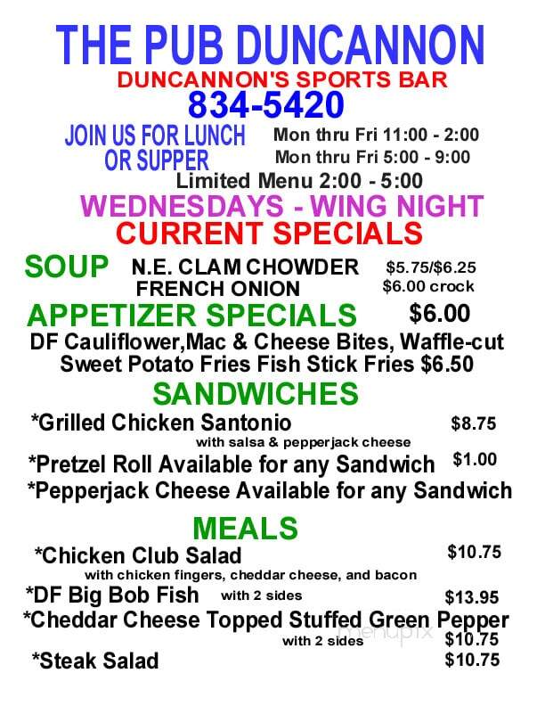 Pub - Duncannon, PA menu_pic