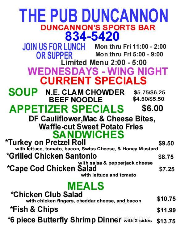 Pub - Duncannon, PA menu_pic