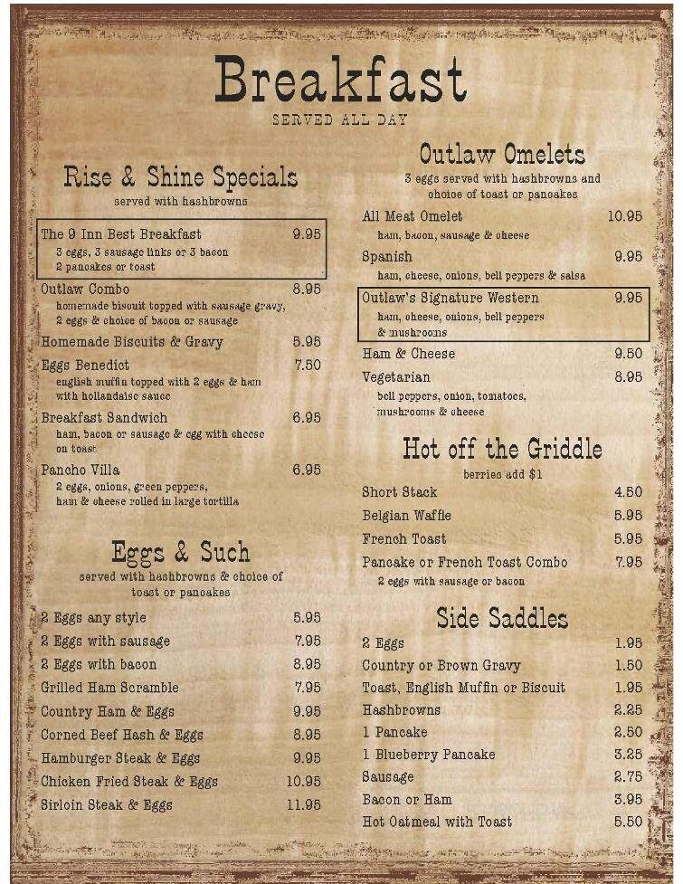 Outlaw Cafe - Wellington, UT menu_pic