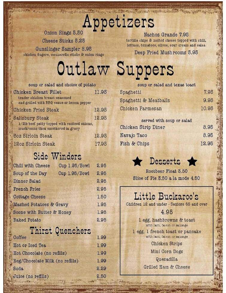 Outlaw Cafe - Wellington, UT menu_pic