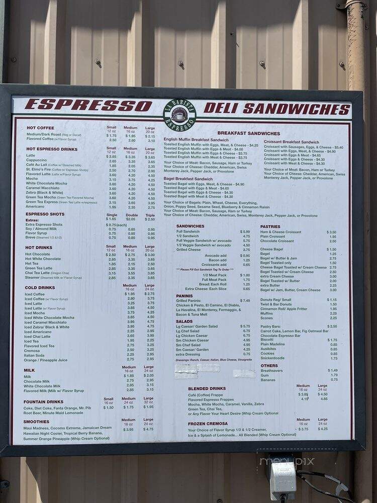 La Barista Espresso - Fairfield, CA menu_pic