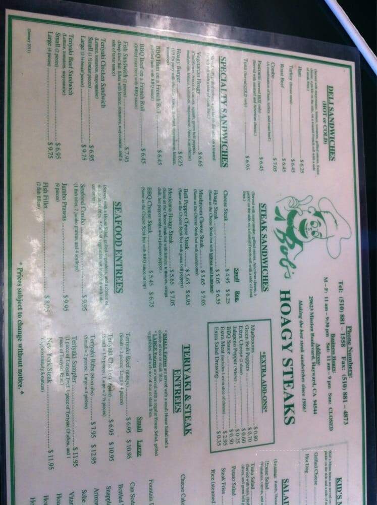 Bob's Hoagy Steaks - Hayward, CA menu_pic