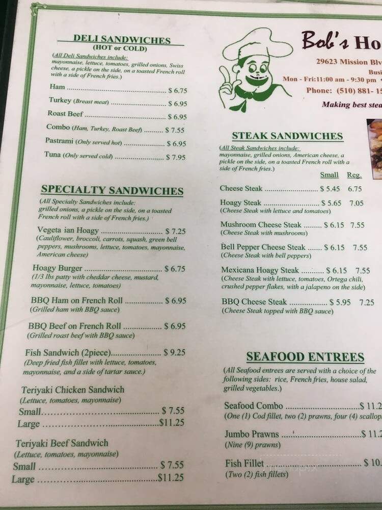 Bob's Hoagy Steaks - Hayward, CA menu_pic