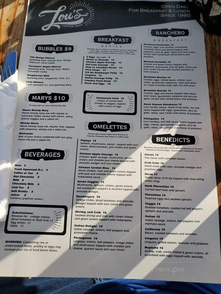 Lou's Restaurant - Los Gatos, CA menu_pic