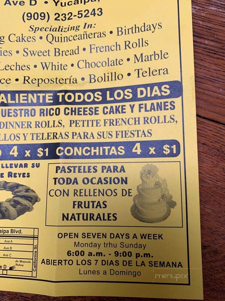 La Yaquesita Bakery - Yucaipa, CA menu_pic
