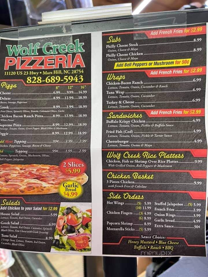 Wolf Creek Pizzaria - Mars Hill, NC menu_pic