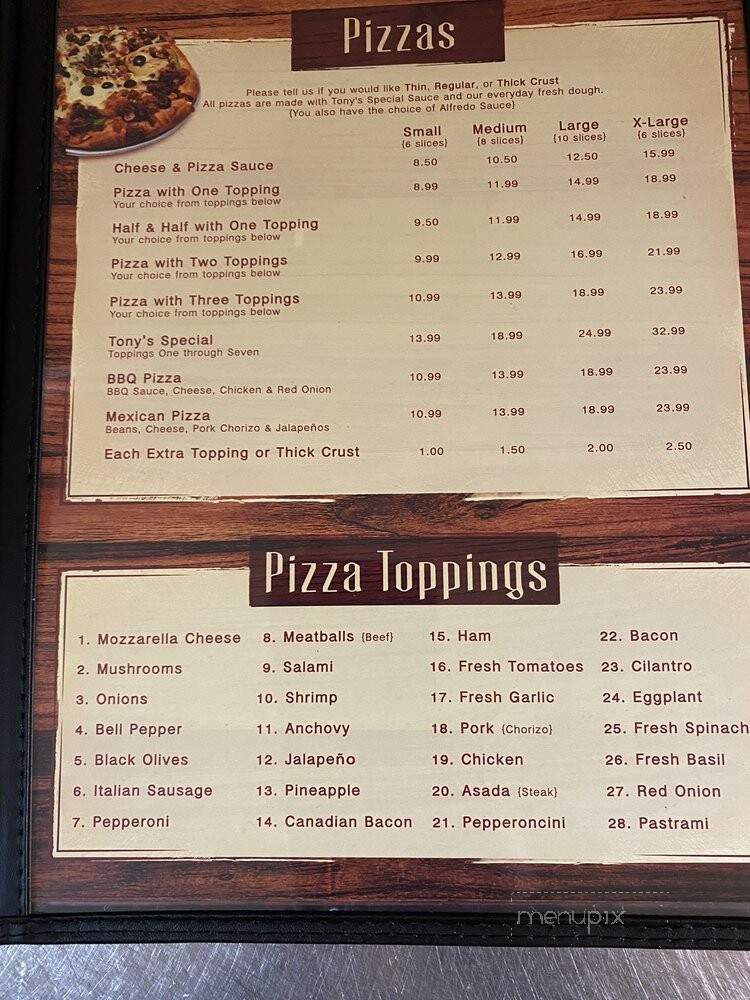 Tony's Pizza - Sylmar, CA menu_pic