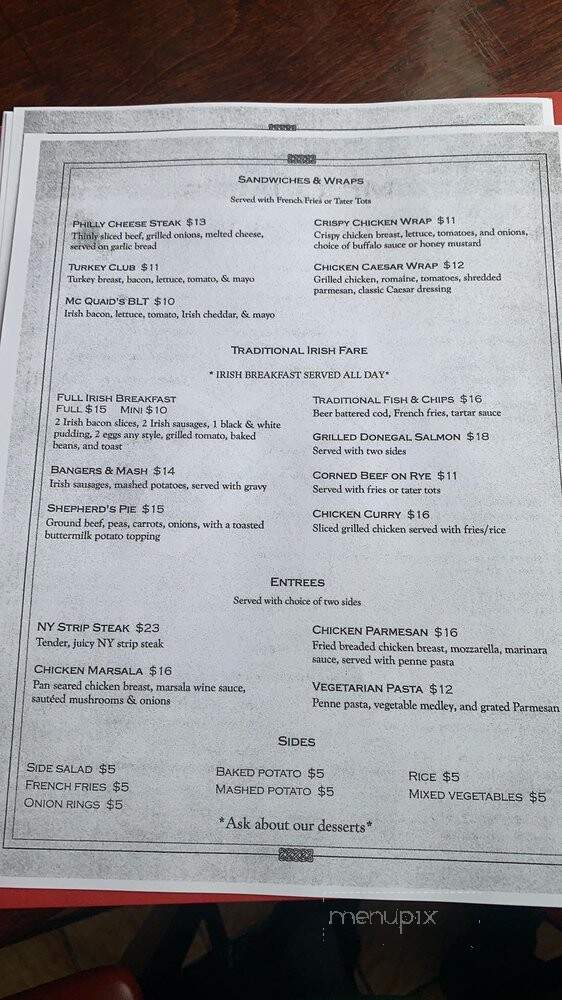 McQuaids Public House - New York, NY menu_pic