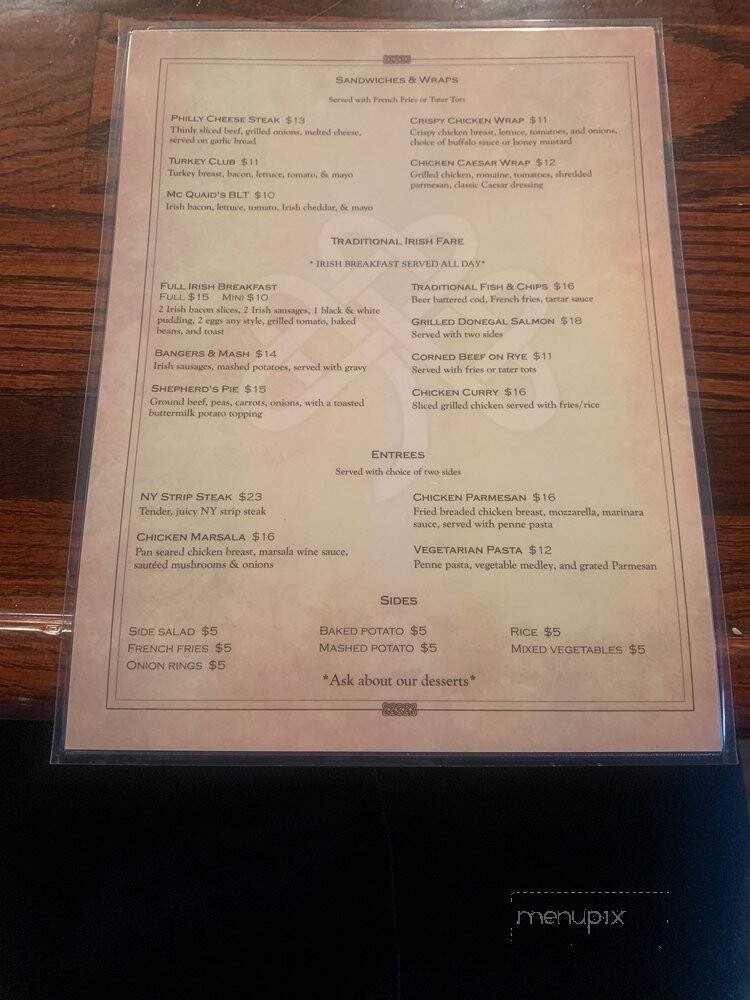 McQuaids Public House - New York, NY menu_pic