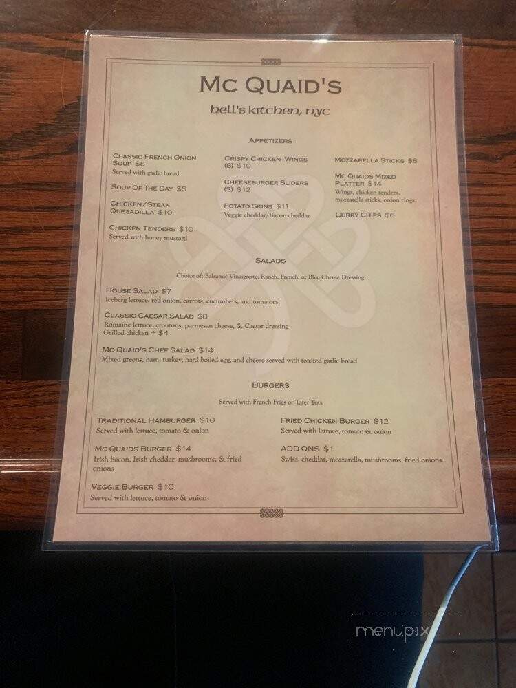 McQuaids Public House - New York, NY menu_pic