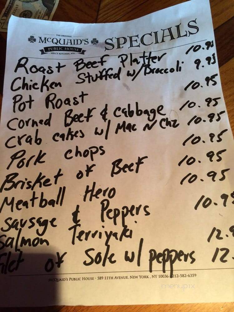 McQuaids Public House - New York, NY menu_pic
