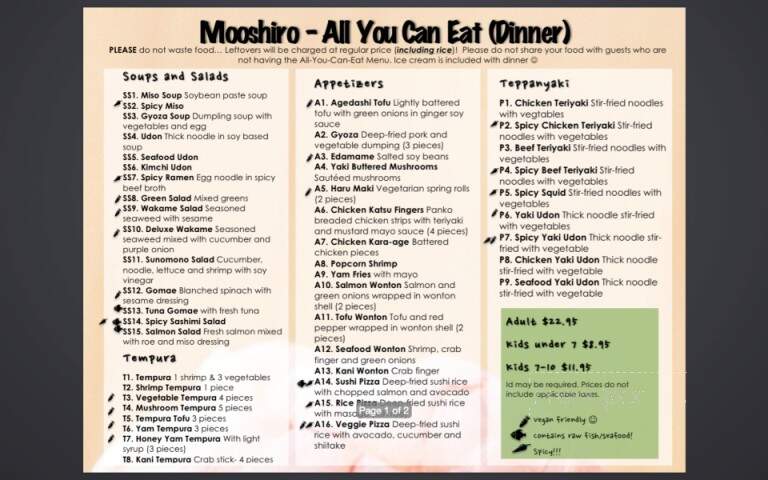 Mooshiro Japanese Cuisine - Winnipeg, MB menu_pic